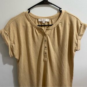 LOFT Dolman Henley Top Women's XS Oversized Comfy Tan Cream 1/4 Button Neutral